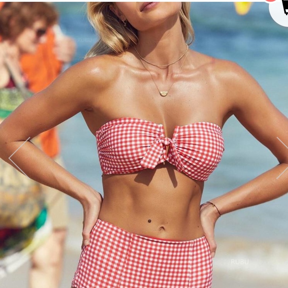 Margot Bikini, red + white gingham pattern